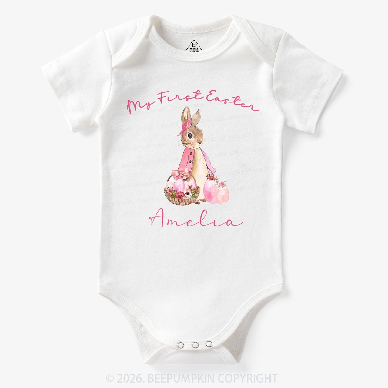 Personalized Pink Hop Into My First Easter Baby Bodysuit
