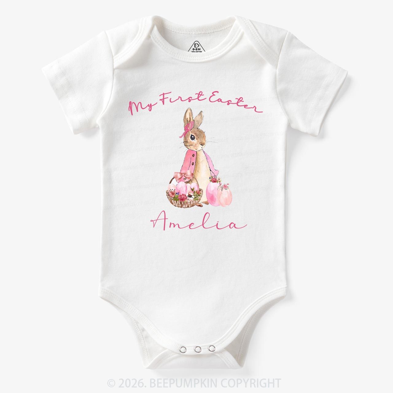 Personalized Pink Hop Into My First Easter Baby Bodysuit
