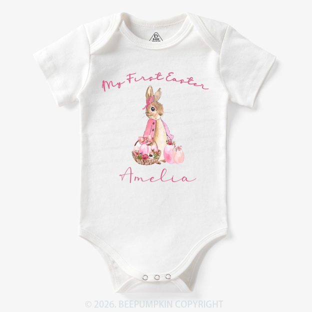 Personalized Pink Hop Into My First Easter Baby Bodysuit