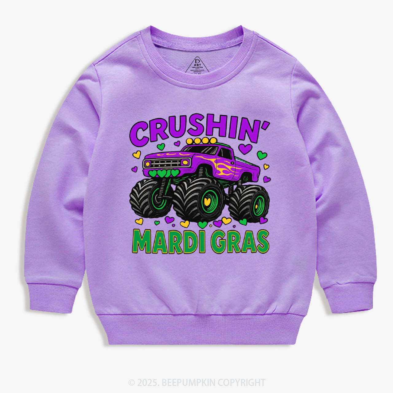 Crushin' Mardi Gras Monster Truck Kid's Sweatshirt
