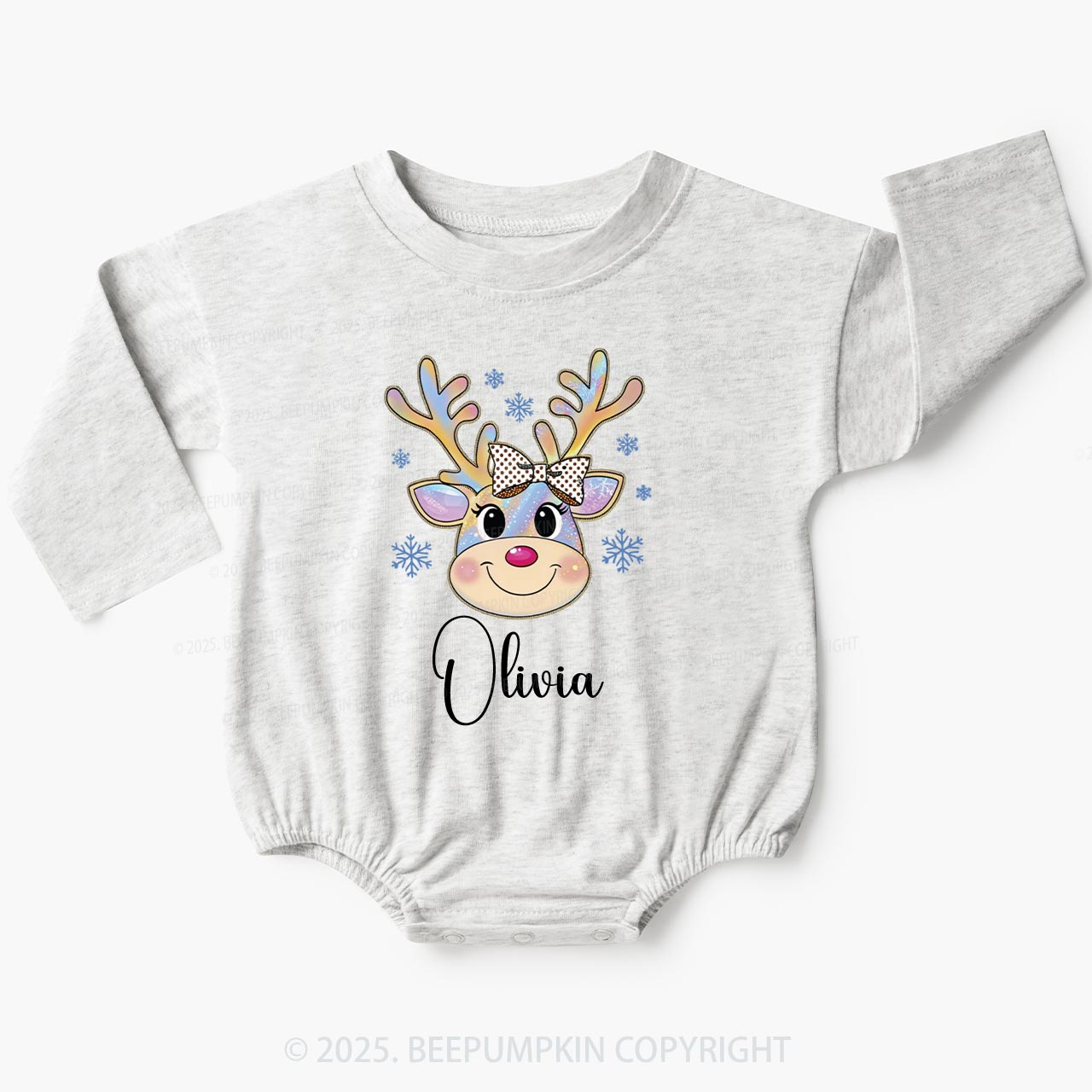 Personalized Reindeer Christmas Baby Bubble Romper Beepumpkin