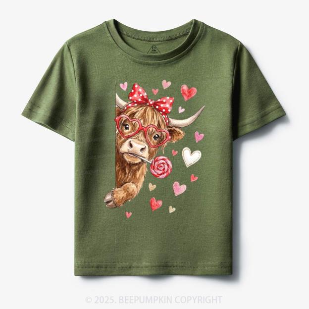 Valentine Highland Cow Toddler&Kid's Tees Beepumpkin