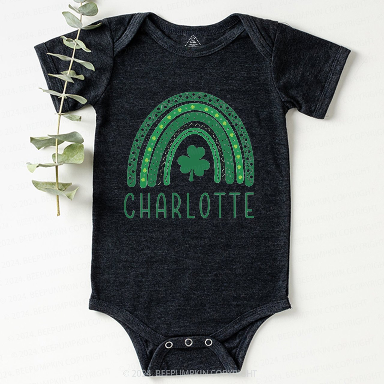 Personalized Name Rainbow Shamrock Baby Bodysuit Beepumpkin