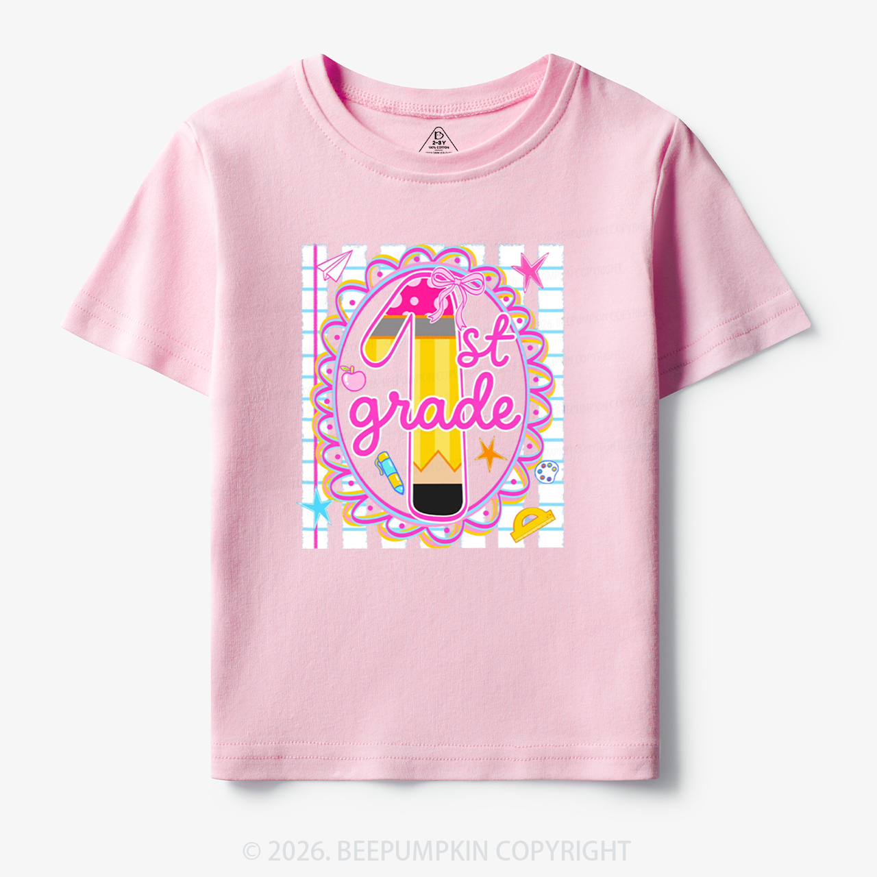 Personalized Pink Gingham Stripes Back To School Toddler&Kid's Tees