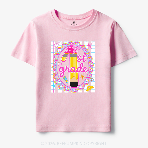 Personalized Pink Gingham Stripes Back To School Toddler&Kid's Tees