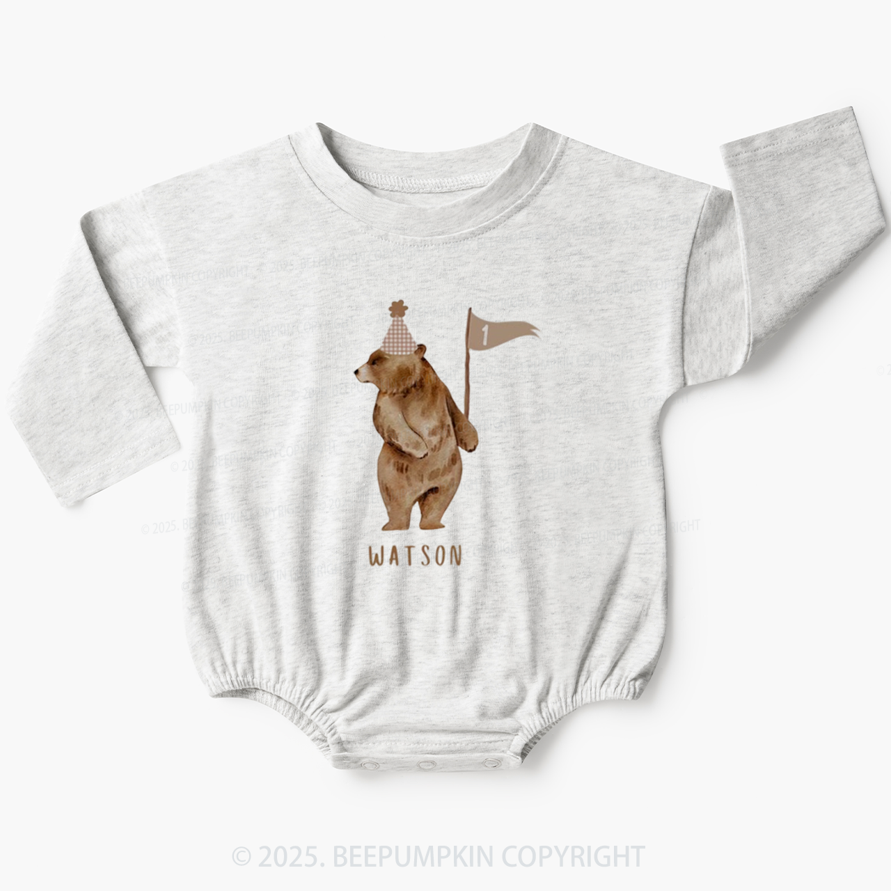 Personalized Beary First Birthday Baby Bubble Romper Beepumpkin