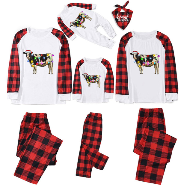 Christmas Light&Cow Family Matching Pajamas