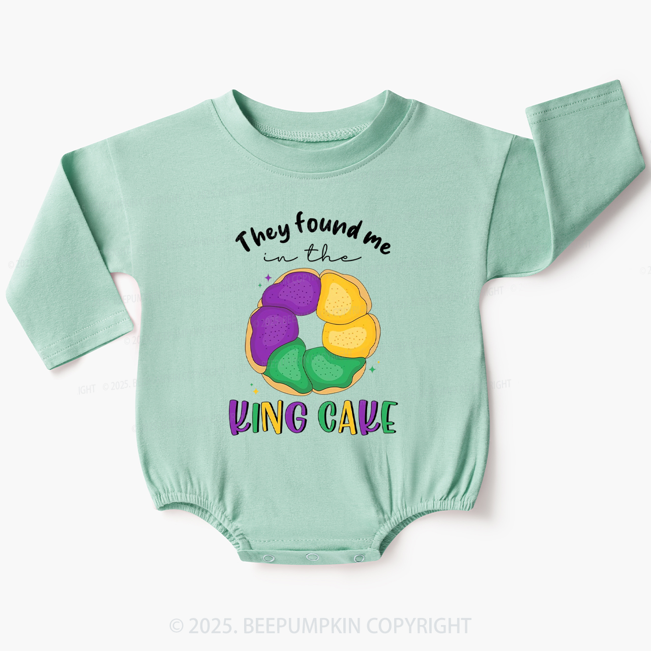 They Found Me In The King Cake Baby Bubble Romper Beepumpkin