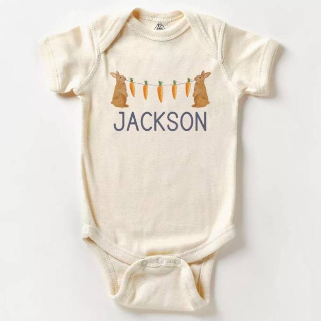 Personalized Name Bunny Carrot Easter Bodysuit Beepumpkin