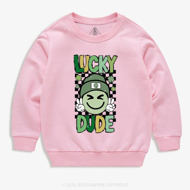 Retro Lucky Dude St.Patricks Day Kids Sweatshirt