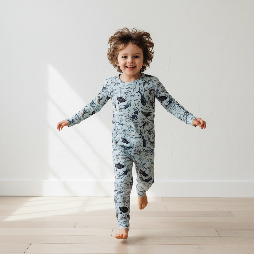 Watercolor Sea Life Two-Piece Pajama Set For Kids