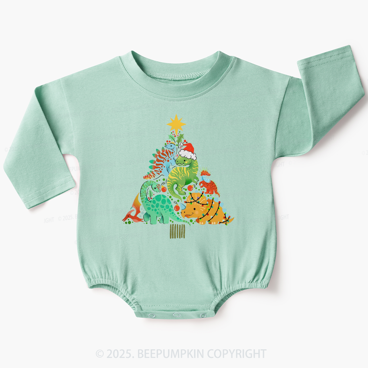 Dinosaur Christmas Tree Baby Bubble Romper Beepumpkin