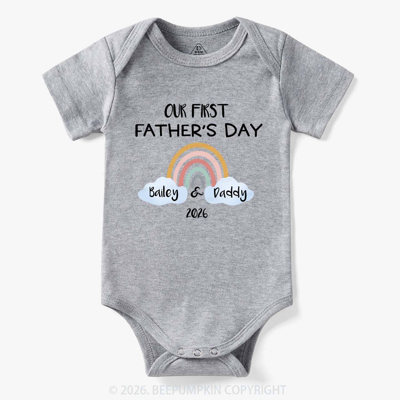 Personalization Our First Father's Day Rainbow Bodysuit For Baby