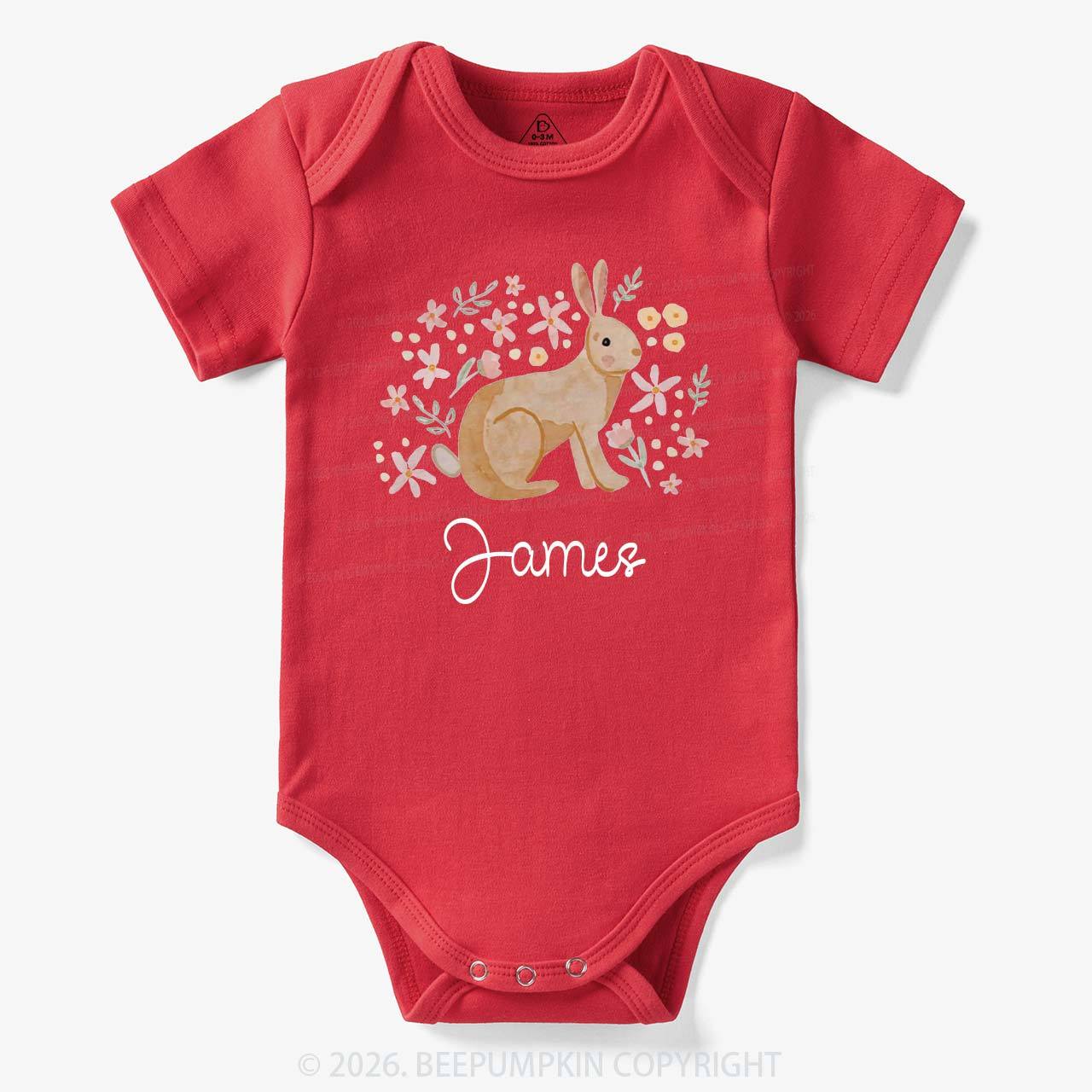 Personalized Watercolor Bunny Blooms Baby Bodysuit