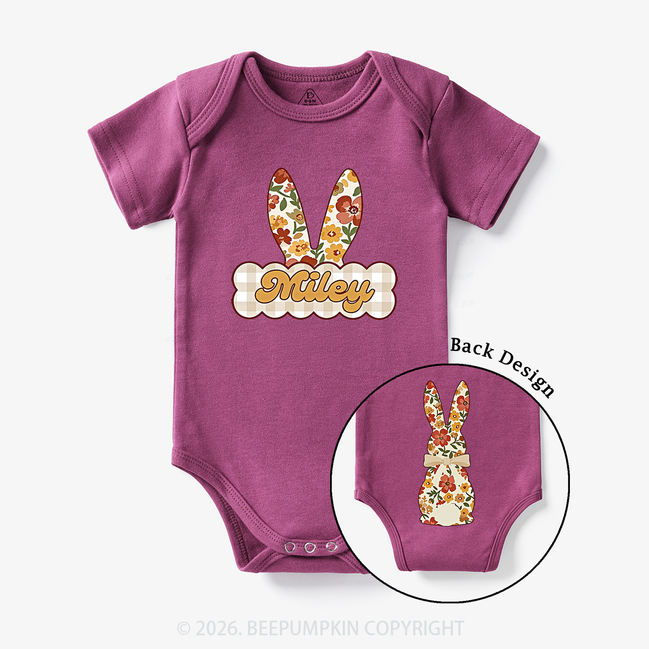 Personalized Vintage Floral Bunny Baby Bodysuit