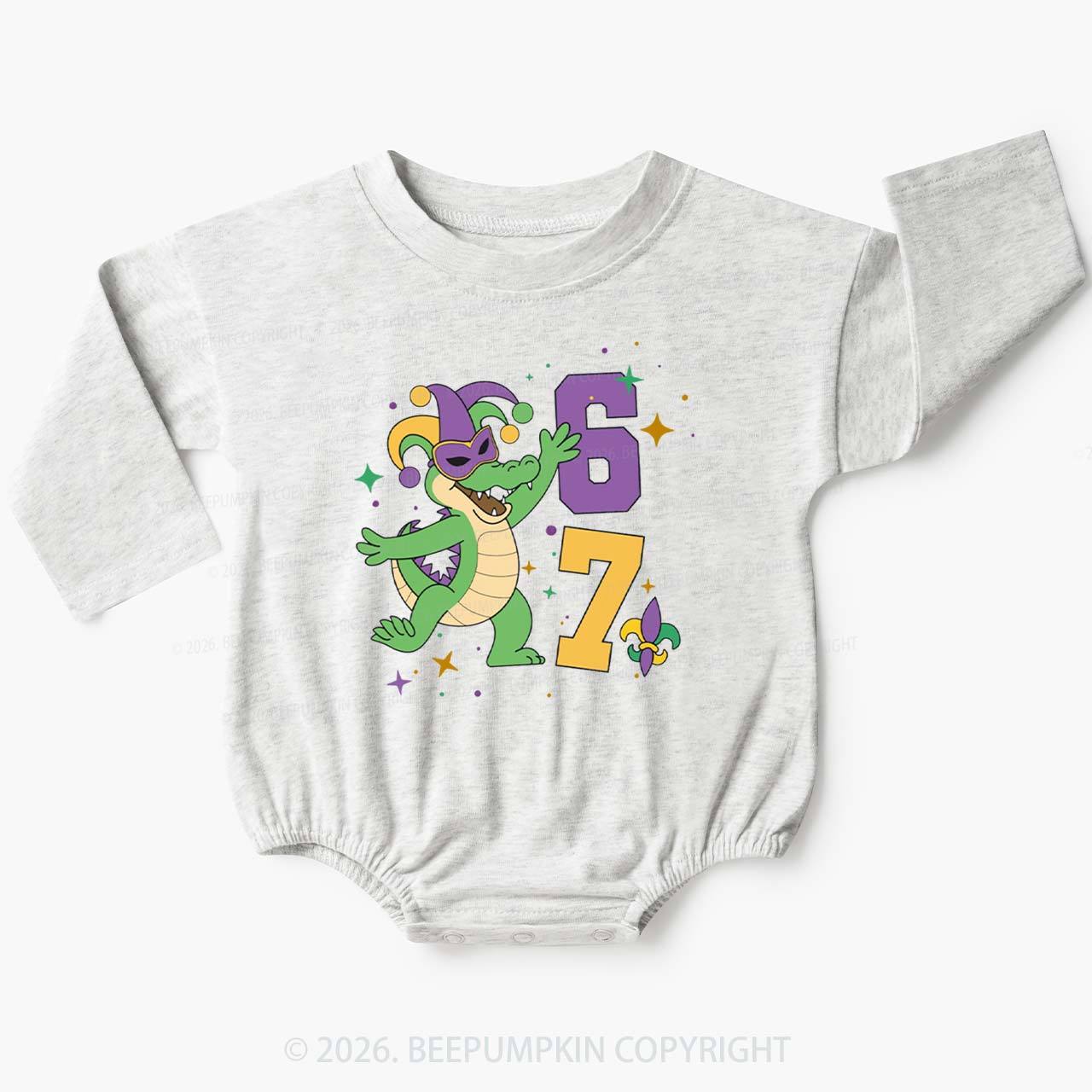 Mardi Gras Alligator 67 Baby Bubble Romper Beepumpkin