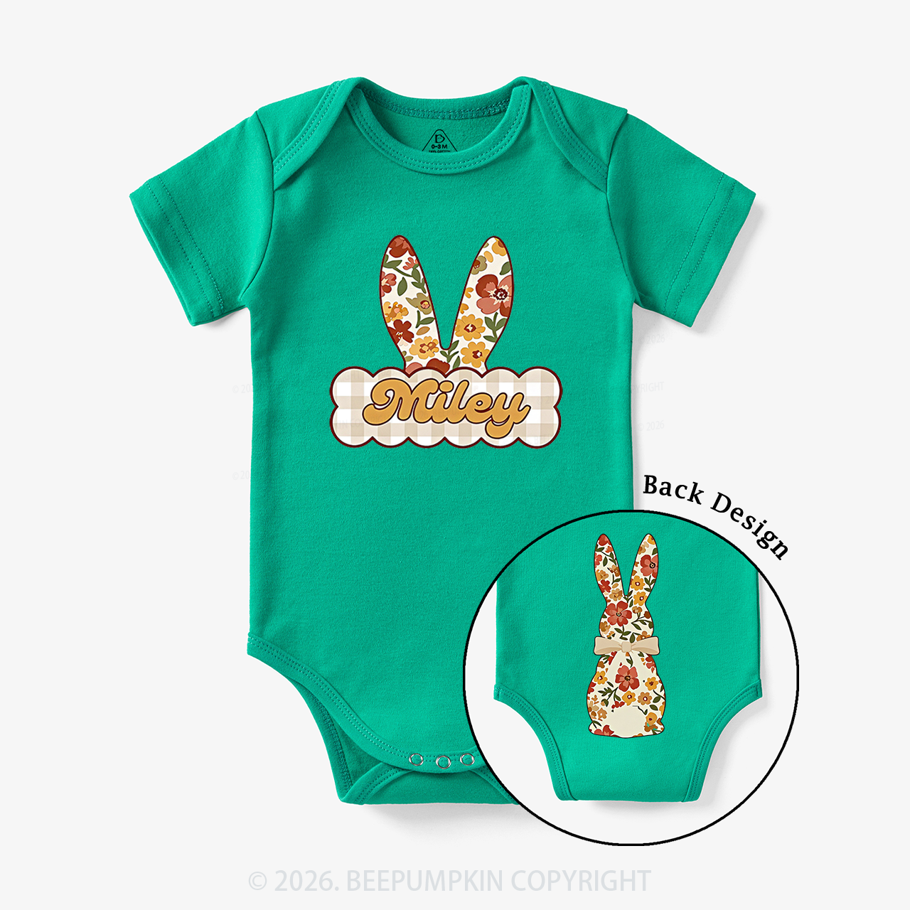 Personalized Vintage Floral Bunny Baby Bodysuit
