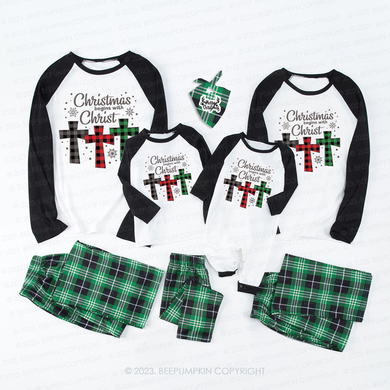 Buffalo Plaid Christian Jesus  Family Matching Pajamas Beepumpkin