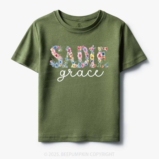 Personalized Floral Name Toddler&Kid's Tees Beepumpkin