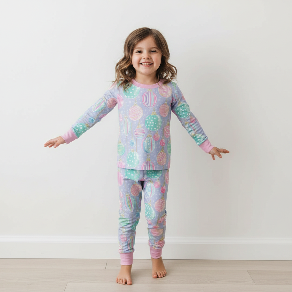 Dreamy Bauble Light Purple Two-Piece Pajama Set For Kids