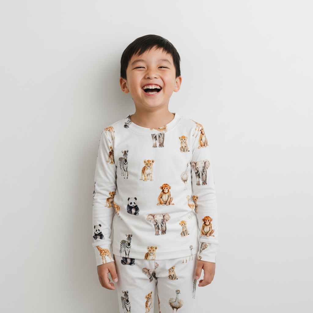Safari Animals Two-Piece Pajama Set For Kids