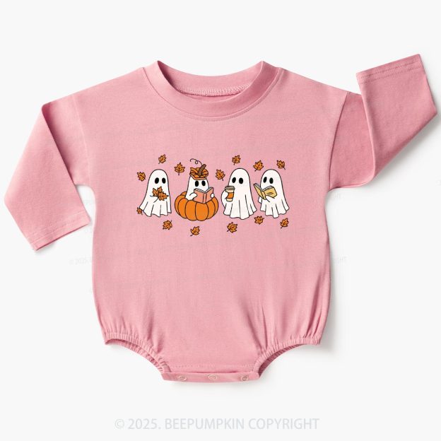 Little Ghost Reading Books Baby Bubble Romper Beepumpkin