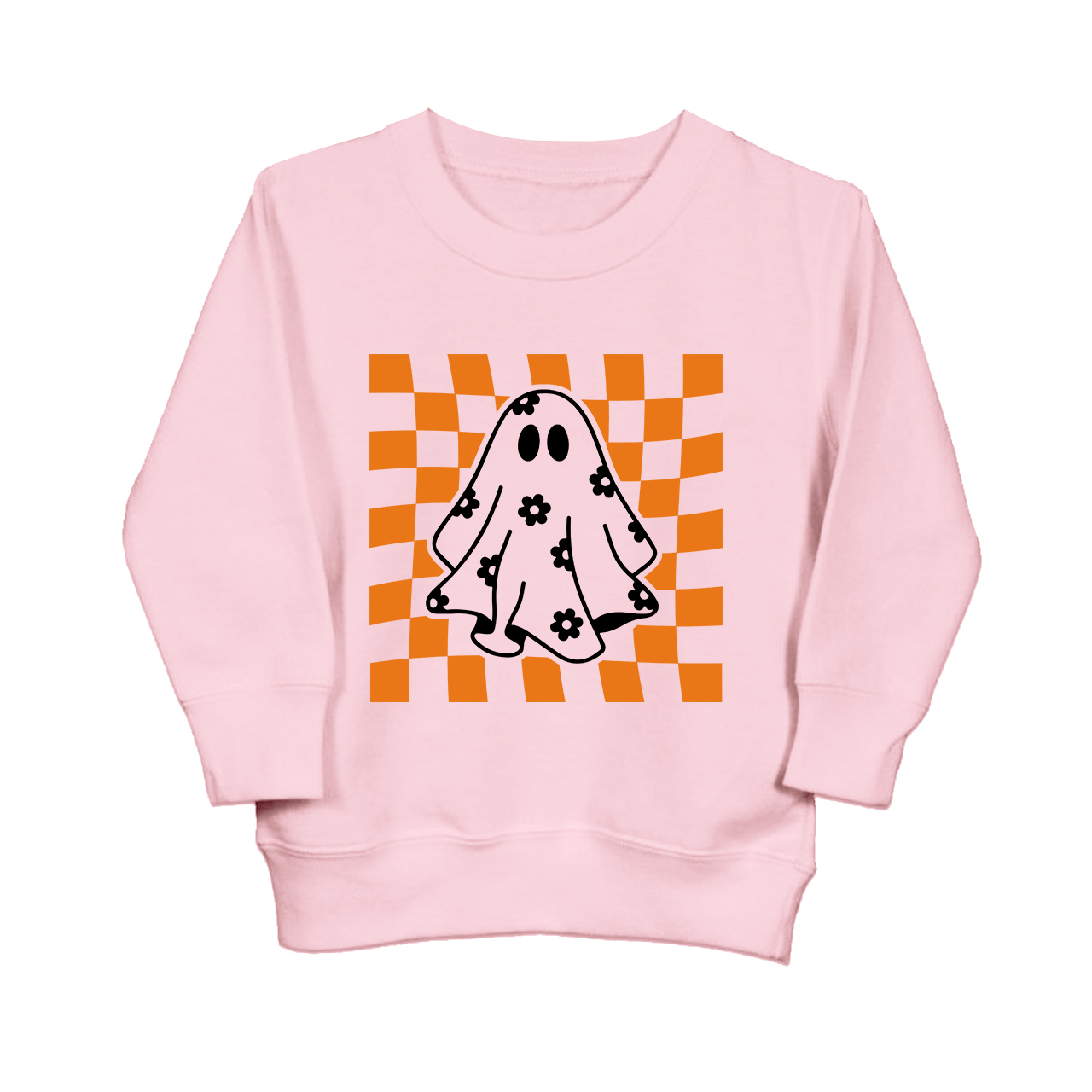 Checkered Floral Daisy Ghost Toddler Sweatshirt