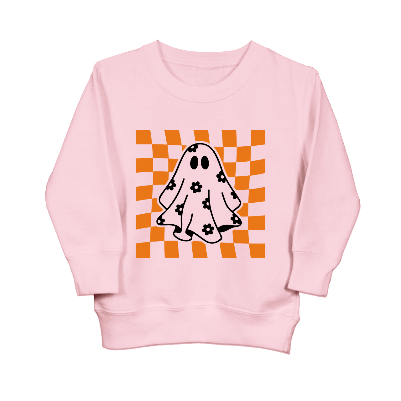 Checkered Floral Daisy Ghost Toddler Sweatshirt