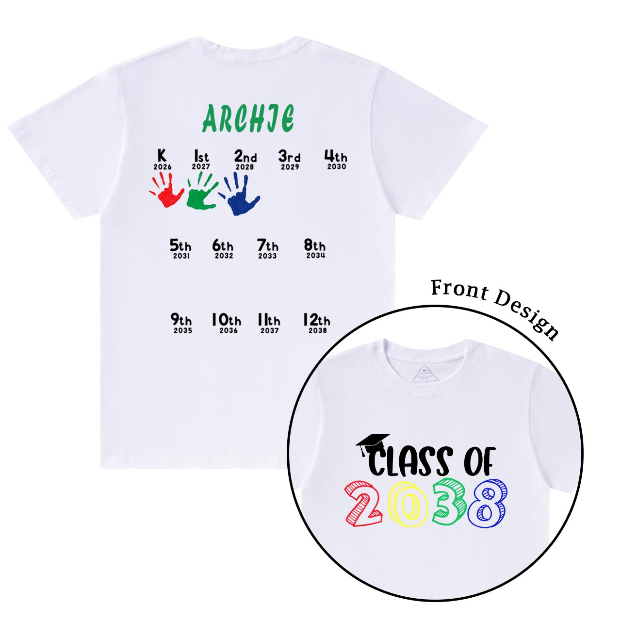 Hand Print-Class Of 2037 Personalized Shirts For School Kids