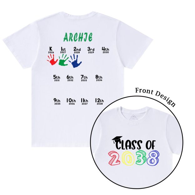 Hand Print-Class Of 2037 Personalized Shirts For School Kids