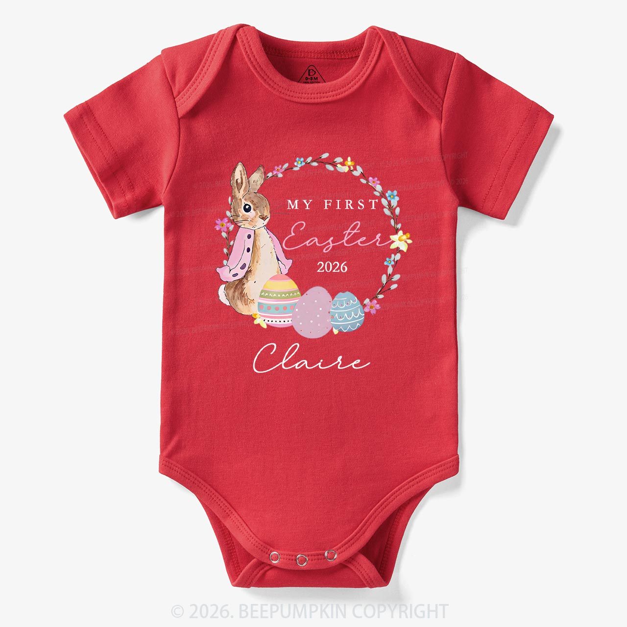 Personalized Spring Bunny Bloom First Easter Baby Bodysuit