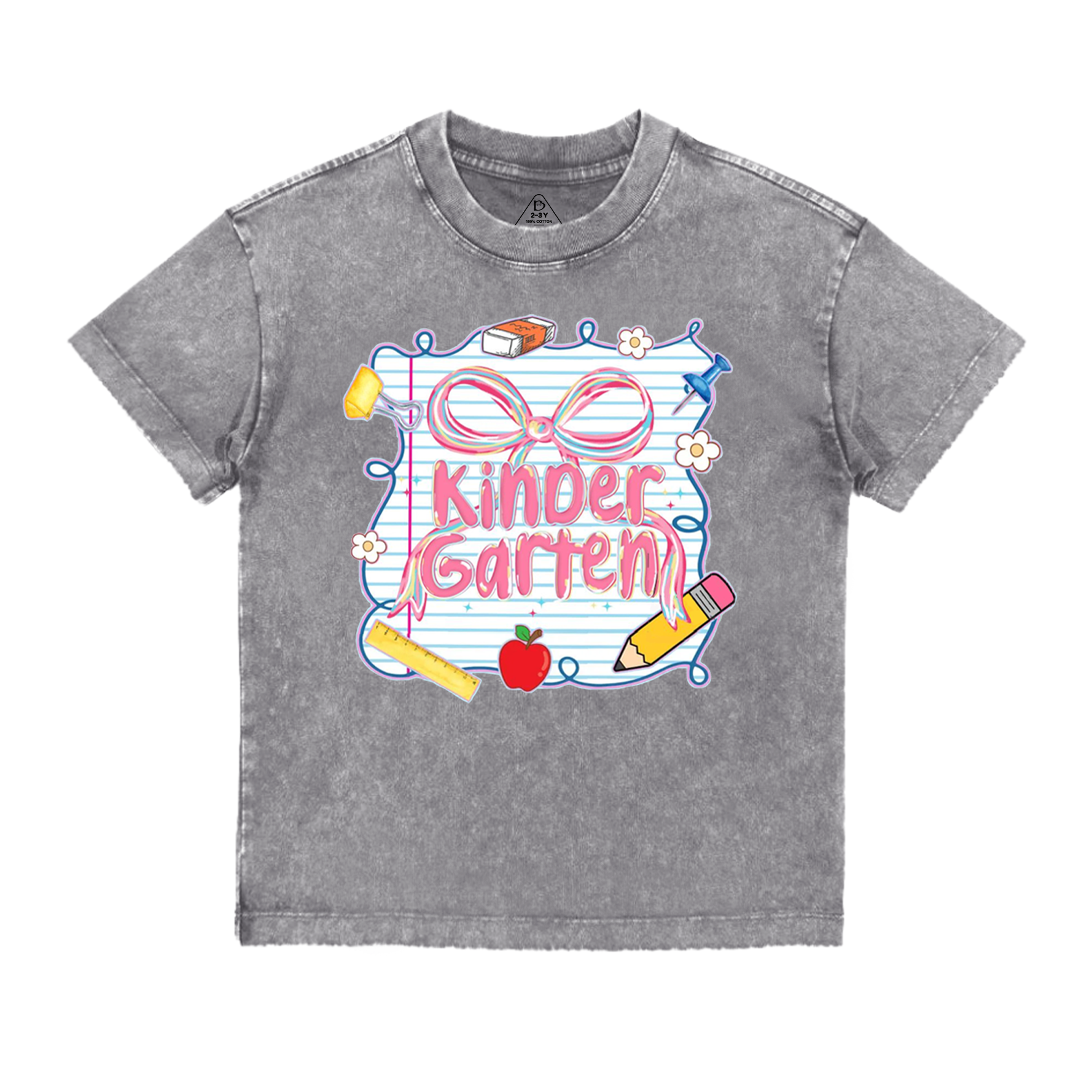 Personalized Preppy Pink Bow Toddler&Kids Washed Tees