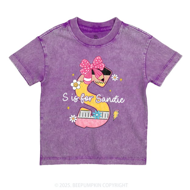 Personalized Pencil Bow Name Toddler&Kids Washed Tees