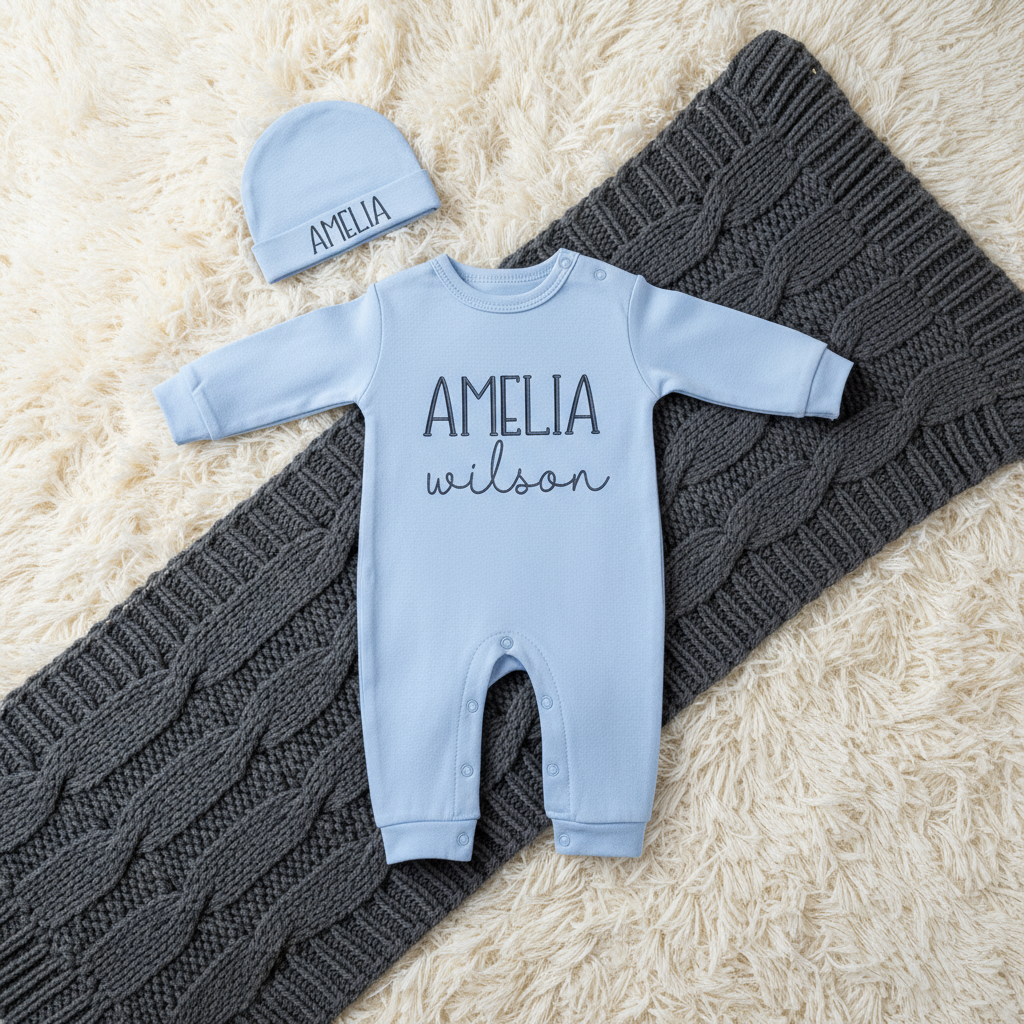 2 Pieces Personalized Baby Rompers Sets (Big Letters)