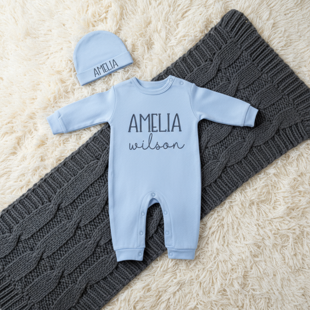 2 Pieces Personalized Baby Rompers Sets (Big Letters)
