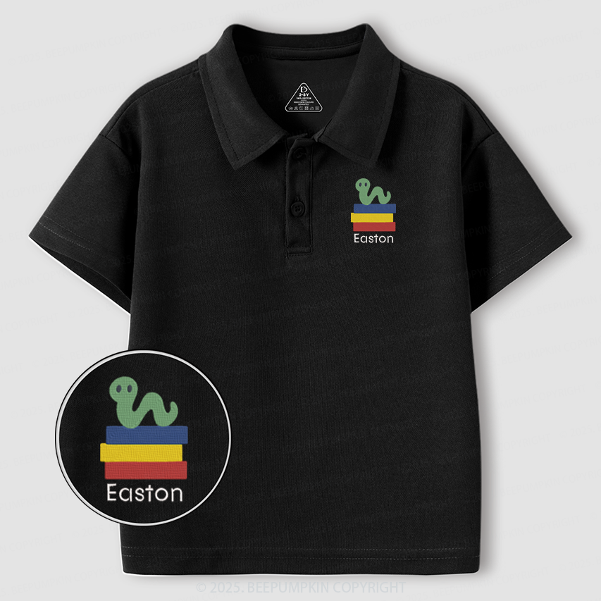 Embroidery Personalized Caterpillar Book Toddler&Kid's Polo Shirt Beepumpkin