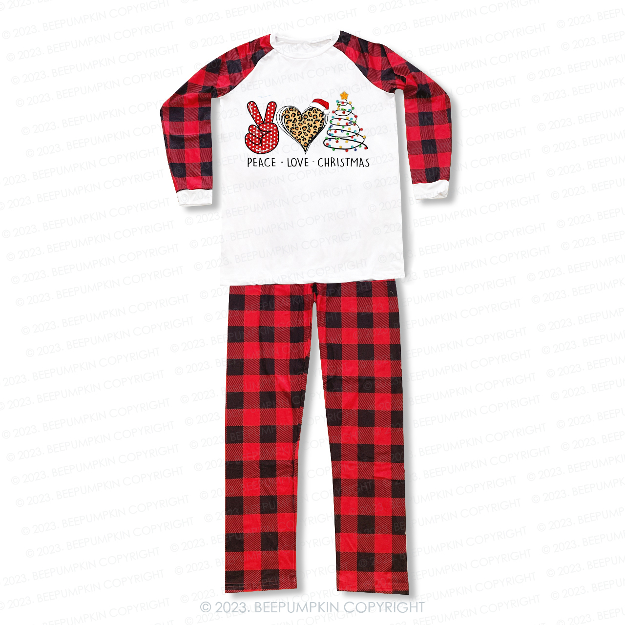 Peace Love Christmas Lights Sublimation Matching Pajamas For Family Beepumpkin