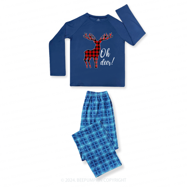 Oh Deer Funny Christmas Family Matching Blue Pajamas Beepumpkin