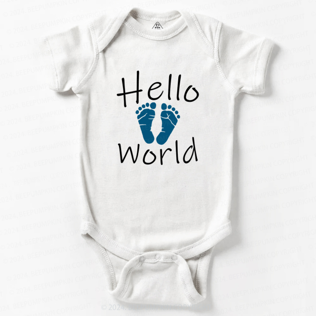 Hello World Footprint Baby Bodysuits 