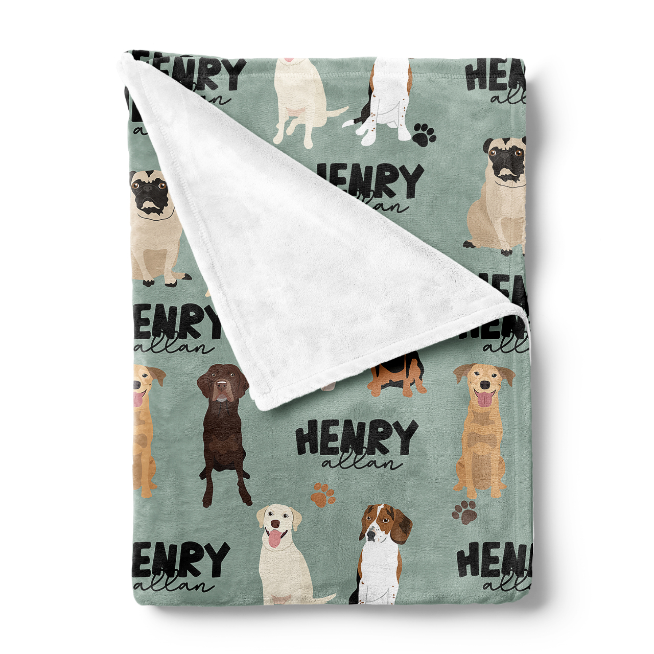 Personalized Name Puppy Print Baby Blanket