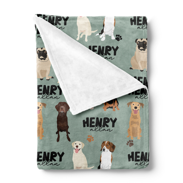Personalized Name Puppy Print Baby Blanket