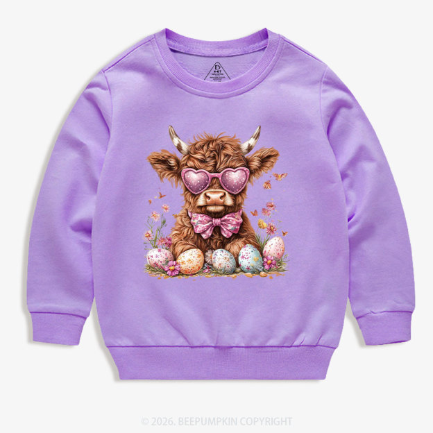 Easter Day Highland Cow Kid's Sweatshirt