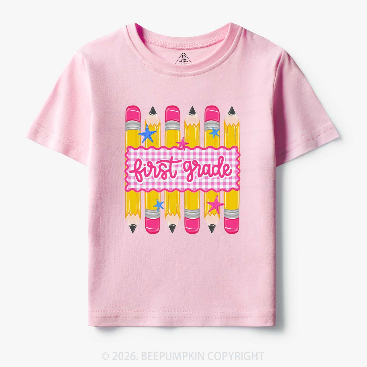 Personalized Grade Level Gingham Pencil Toddler&Kid's Tees