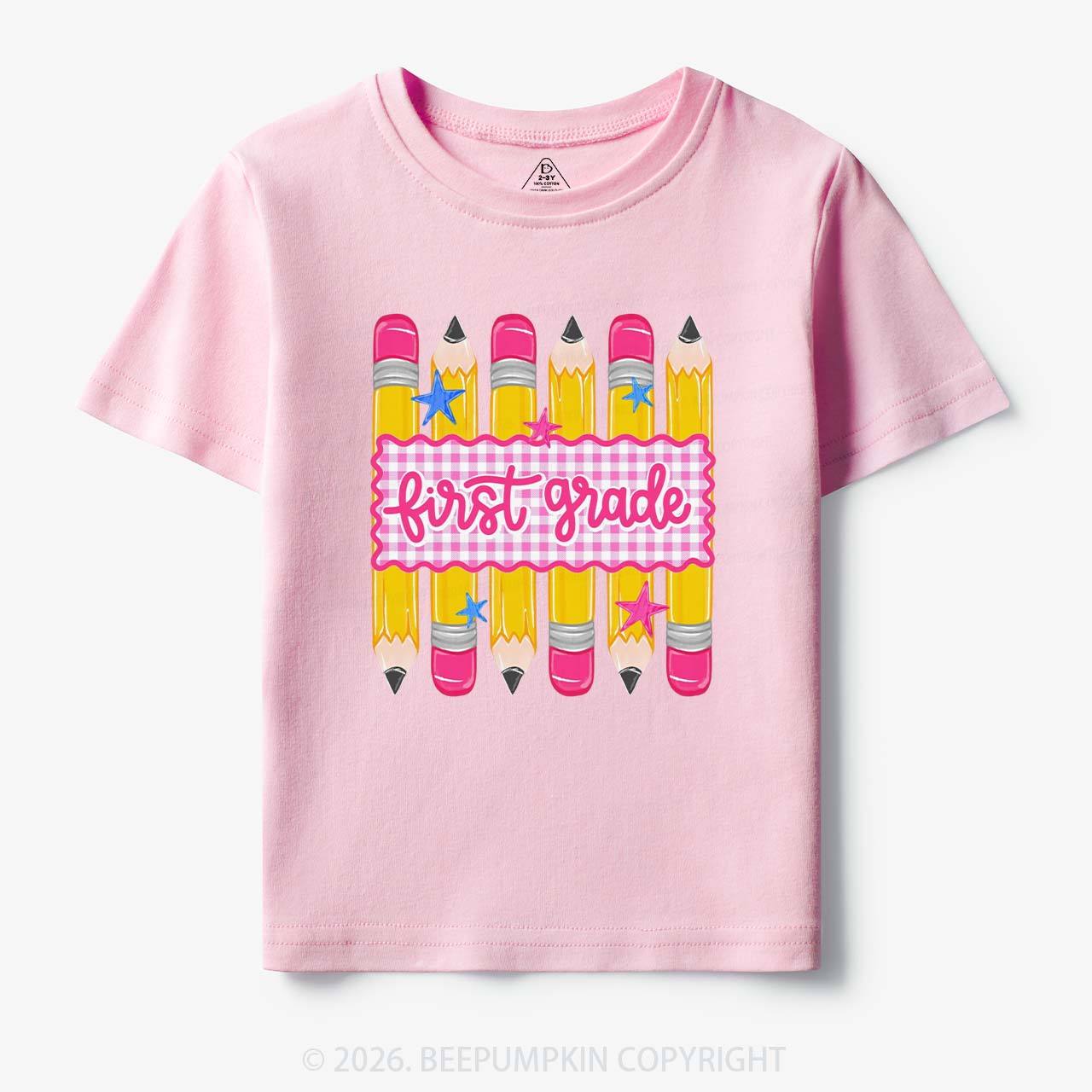 Personalized Grade Level Gingham Pencil Toddler&Kid's Tees