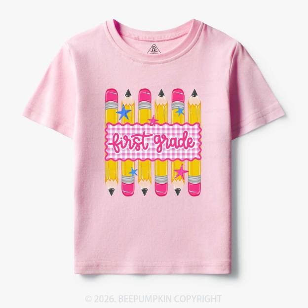 Personalized Grade Level Gingham Pencil Toddler&Kid's Tees