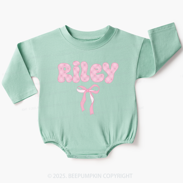 Personalized Name Pink Bow Baby Bubble Romper Beepumpkin