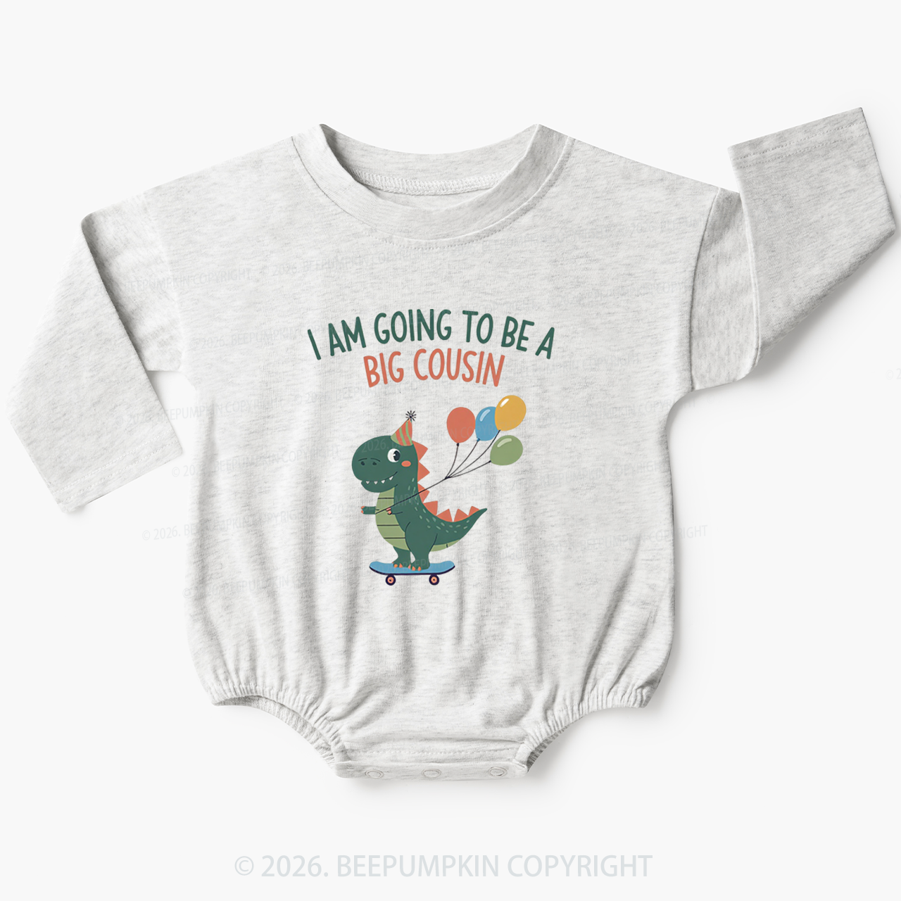 I'm Going To Be A Big Cousin Dinosaur Baby Bubble Romper