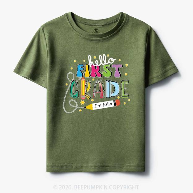 Hello First Grade I'm XXX Back To School Kids Shirt