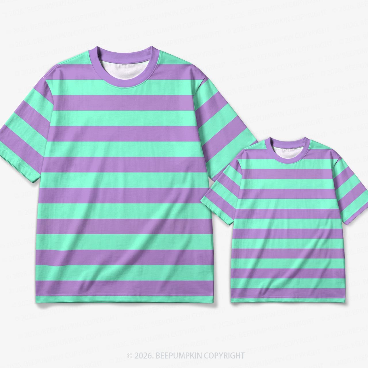 Retro Mint Grape Stripe Family Matching Ringer T-Shirt