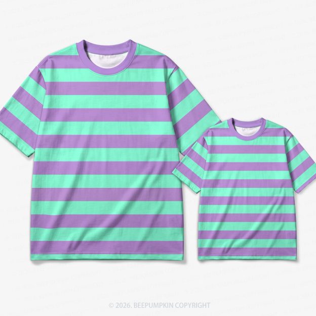 Retro Mint Grape Stripe Family Matching Ringer T-Shirt